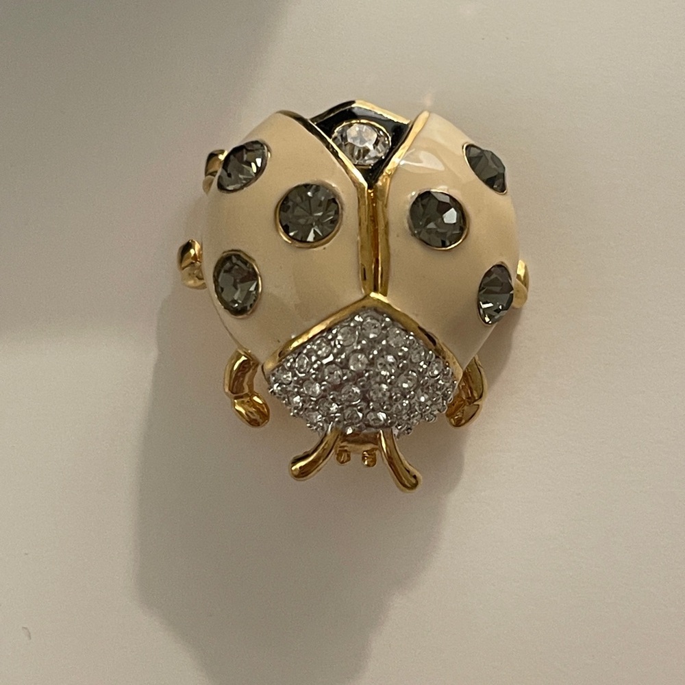 Joan Rivers Vintage Signed Ladybug Swarovski Brooch Pin